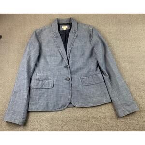 J.Crew Schoolboy Womens Jacket Size 8‎ Blue 100% Cotton Pockets Front Buttons